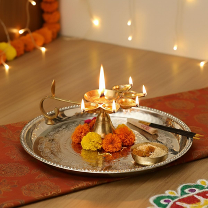 Brass Panch Diya for Puja – Traditional 5-Wick Oil Lamp for Home Temple | Pooja | Navratri