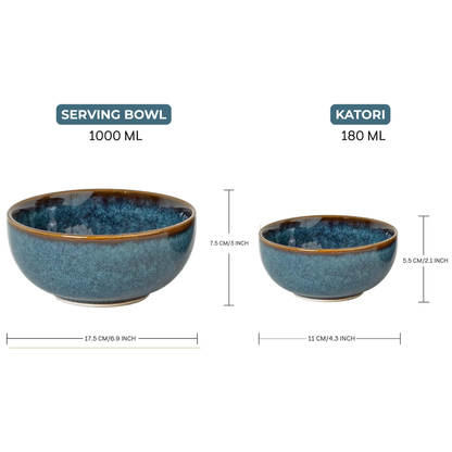 Handcrafted Stoneware Dinner Set 18 Pcs | Microwave Safe | Greenish Blue