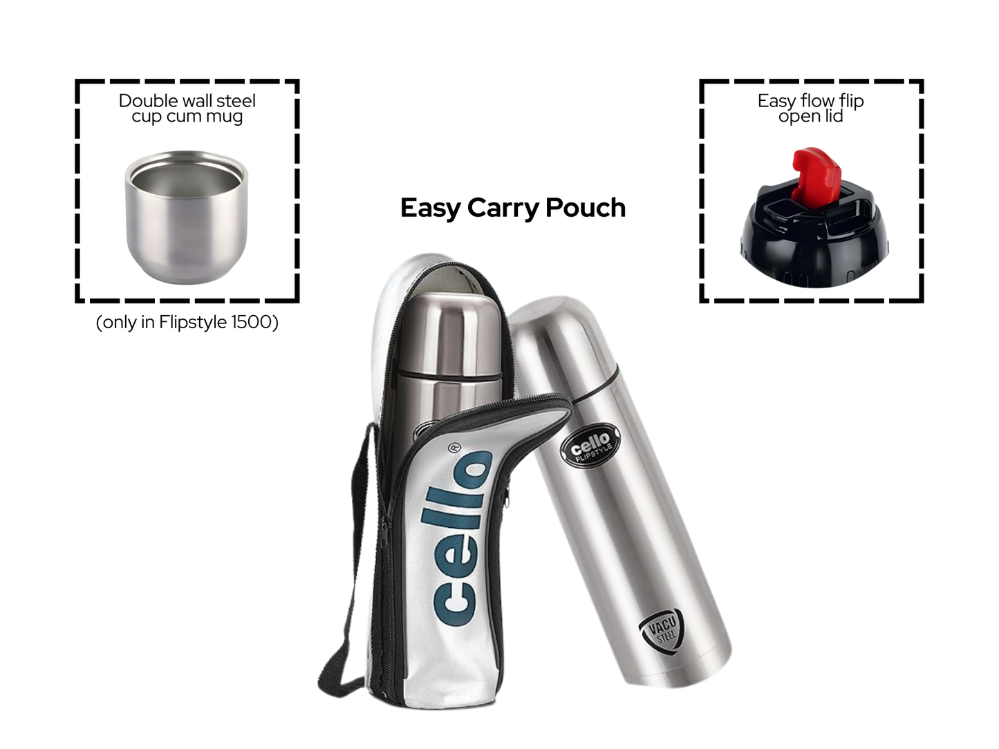 Flip Style Vacuum Insulated Lid Flask Bottle with carry case