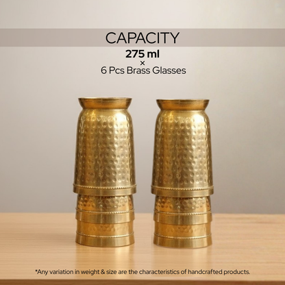 Ayurvedic Brass / Pital Hammered Drinking Glasses – Traditional Wellness Tumblers for Daily Use | set of 6 glasses | 210gm each | 275ml