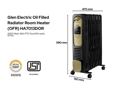 Glen Electric Oil Filled Radiator| 9/11/13 Fin - HA7013DOR| Digital Room Heater
