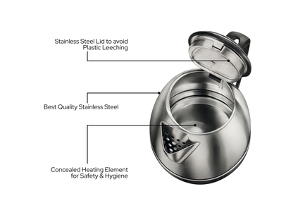 Prestige 1.5L| Stainless Steel Electric Kettle|  Automatic Cut-Off and Single-Touch Lid Locking