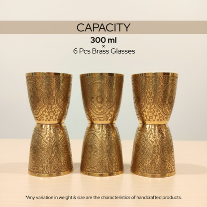 Pital Full Embossed Drinking Glasses | Ayurvedic Wellness Tumblers with Royal Design | 205gm each | 300ml capacity | set of 6