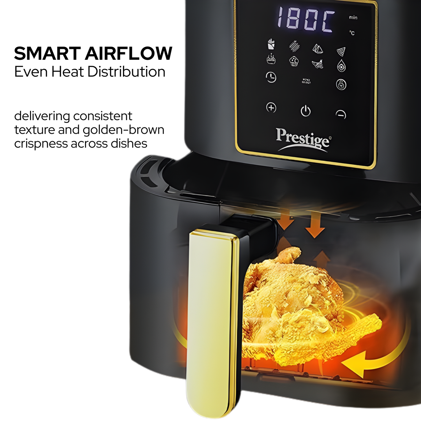 Prestige Digital Air Fryer | Touch Panel | 8 Preset Menus | 80% Less Oil Consumption | 1200W