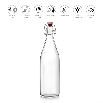 Cello Aquaria 1000 ml Glass Water Bottle | Pure Glass Bottle with Flip-Top Lock | Glass Bottle for Daily Use, Restaurant, Cafes, Hotel