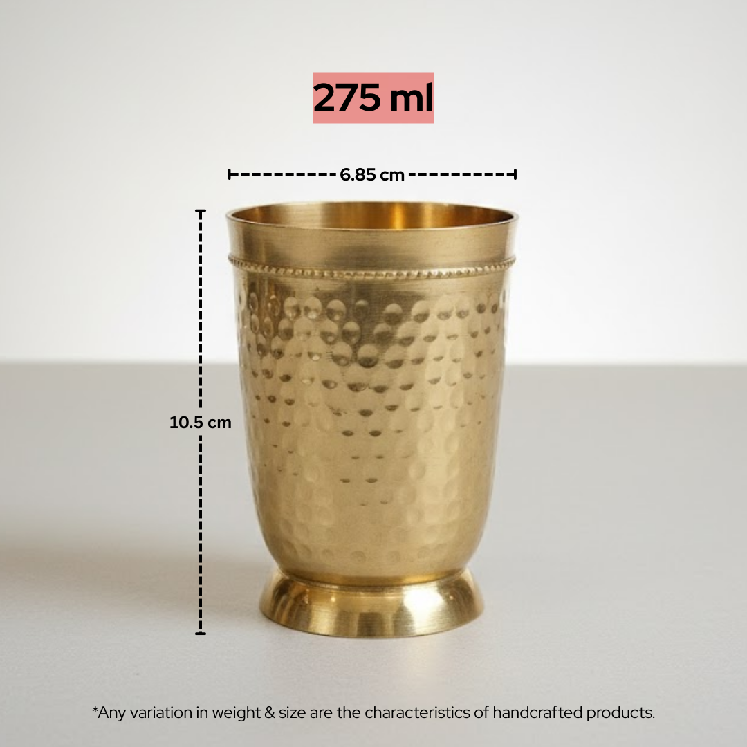 Ayurvedic Brass / Pital Hammered Drinking Glasses – Traditional Wellness Tumblers for Daily Use | set of 6 glasses | 210gm each | 275ml