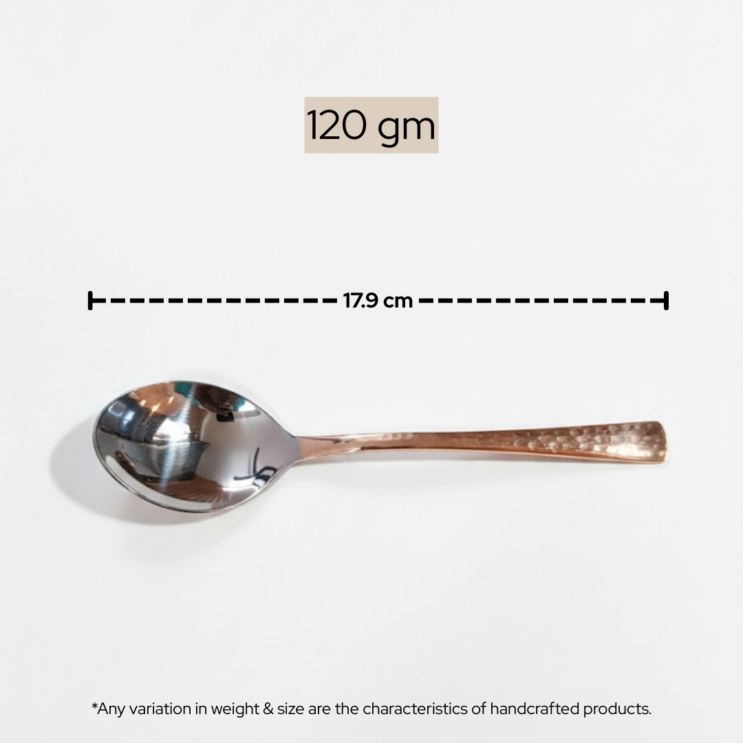 Premium Copper Spoons – Set of 6, Hammered Finish, Stainless Steel Bowl, Elegant Dining & Kitchen Utensils