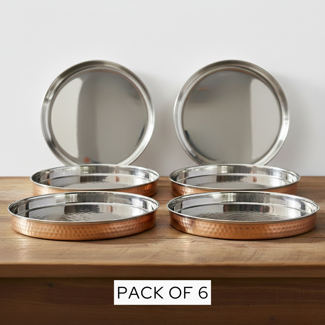 Luxury SS–Copper Thali | 6pcs| | Ayurvedic & Handcrafted Dining Essential