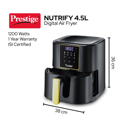 Prestige Digital Air Fryer | Touch Panel | 8 Preset Menus | 80% Less Oil Consumption | 1200W