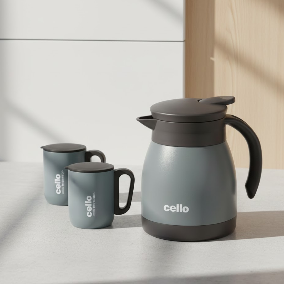 Cello Duro Coffee Style Set | 600ml Carafe with 2 Double Wall Mugs | Premium Insulated Set