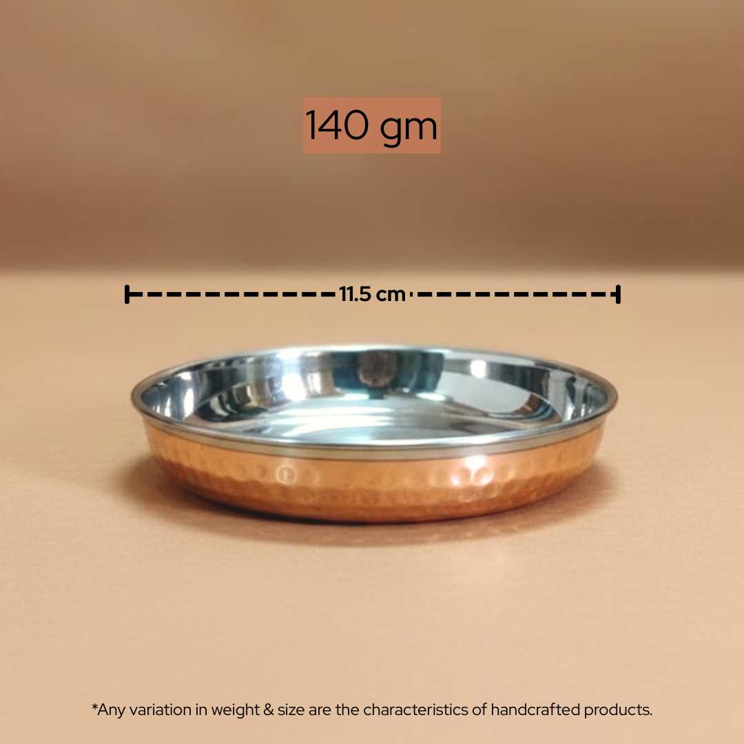 Copper Halwa Plates Set 6 pcs | Dual Layer Copper & Steel | 840 gm Total | 140 gm Each