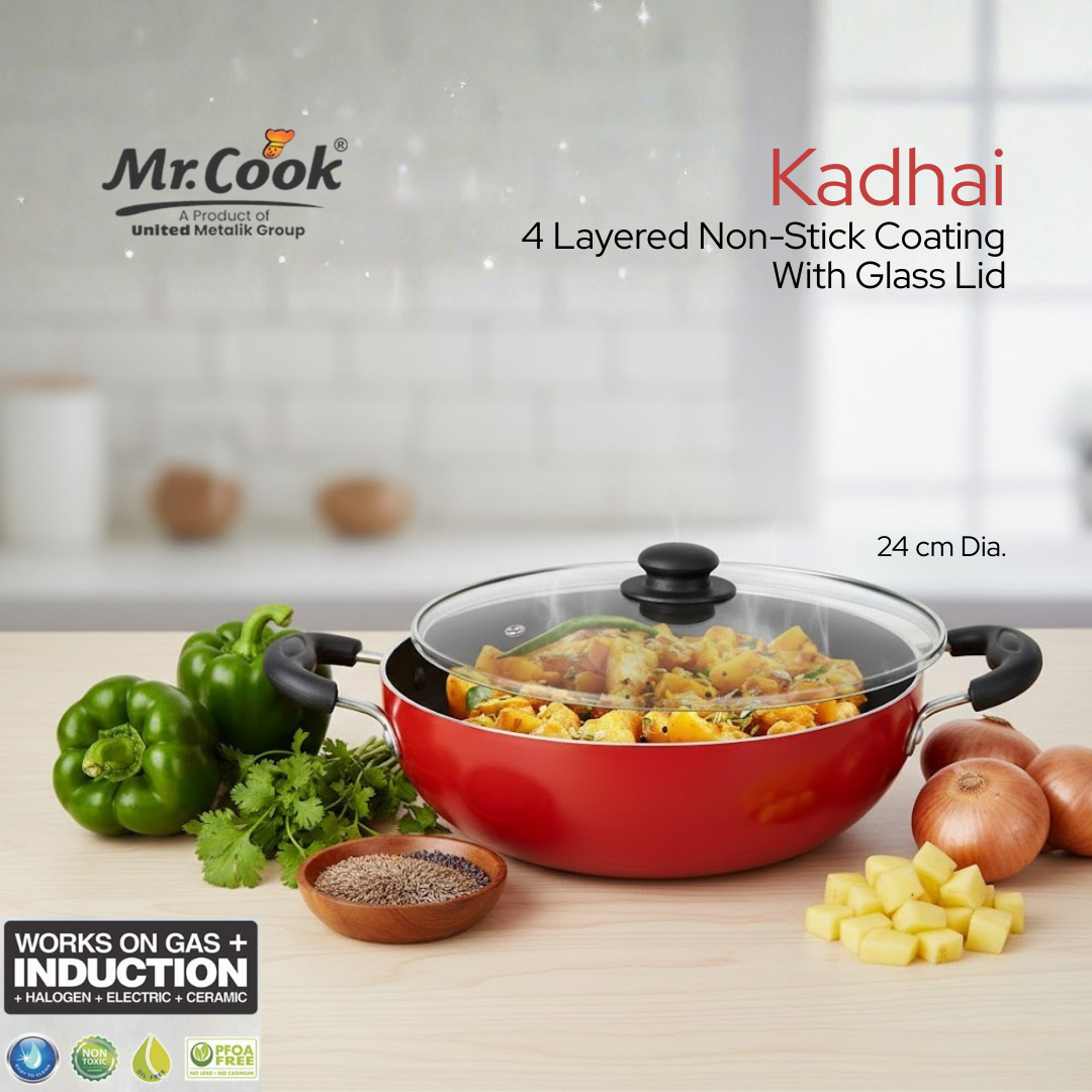 Mr. Cook PFOA-Free Non-Stick Kadhai for Gas & Induction | Easy Clean | Healthy Cooking