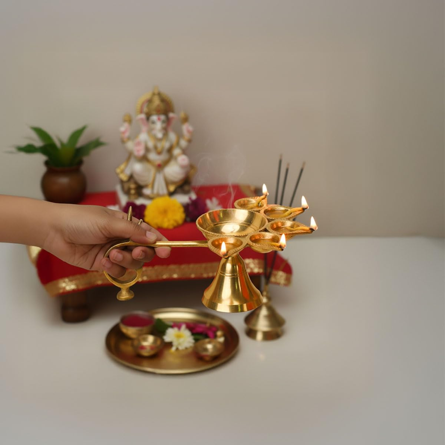Brass Panch Diya for Puja – Traditional 5-Wick Oil Lamp for Home Temple | Pooja | Navratri