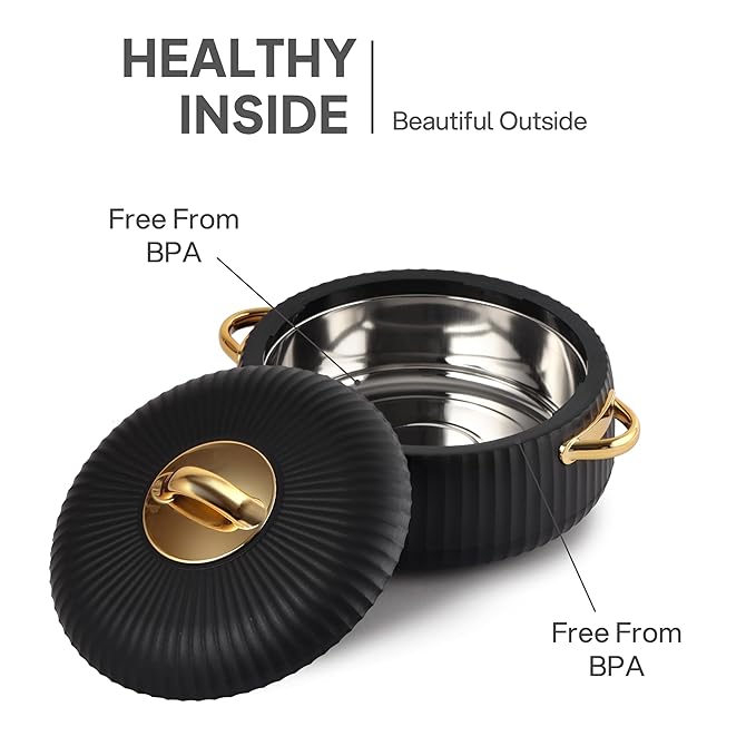 Cello Aurum Insulated Casserole | Black Double Wall with Lid | 1500ml