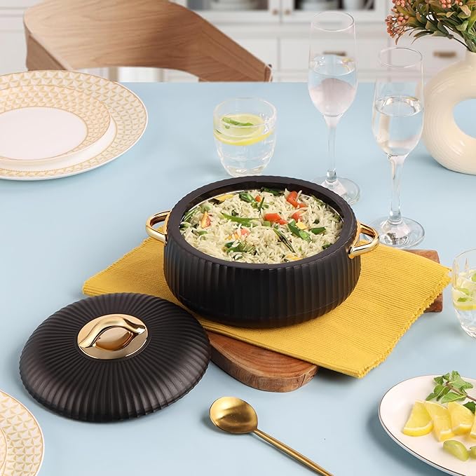 Cello Aurum Insulated Casserole | Black Double Wall with Lid | 1500ml