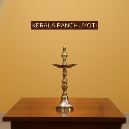 Pure Brass Kerala Panch Jyoti Diya with 7.1 Inch Length, 3 Inch Width, 140 GM for Home Temple and Puja