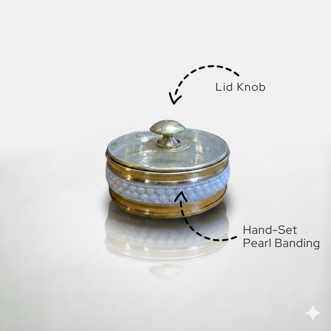 Pittal Brass Pearl Beaded Serving Set with 2 Bowls & Tray | Dry Fruit, Snacks, Gift Item