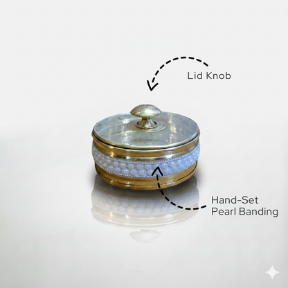 Pittal Brass Pearl Beaded Serving Set with 2 Bowls & Tray | Dry Fruit, Snacks, Gift Item